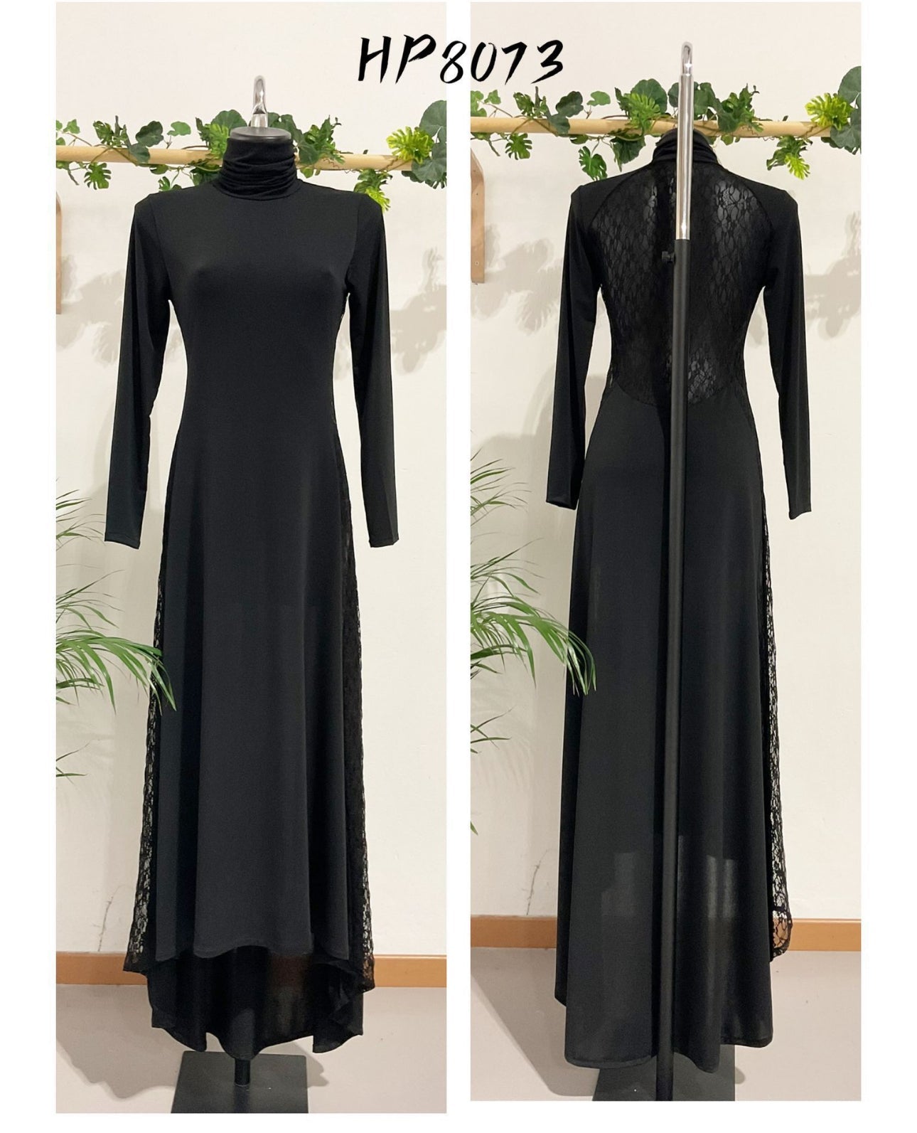 VESTIDO LARGO NEGRO ELEGANTE CON ABERTURA LATERAL