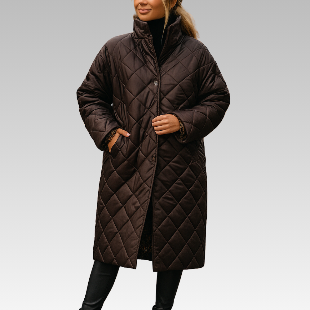 ABRIGO LARGO ACOLCHADO CON DISEÑO DE ROMBOS Y CORTE ELEGANTE