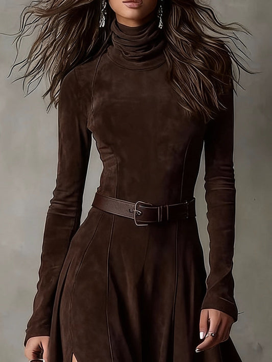 VESTIDO SUEDE CHOCOLATE HIGH NECK