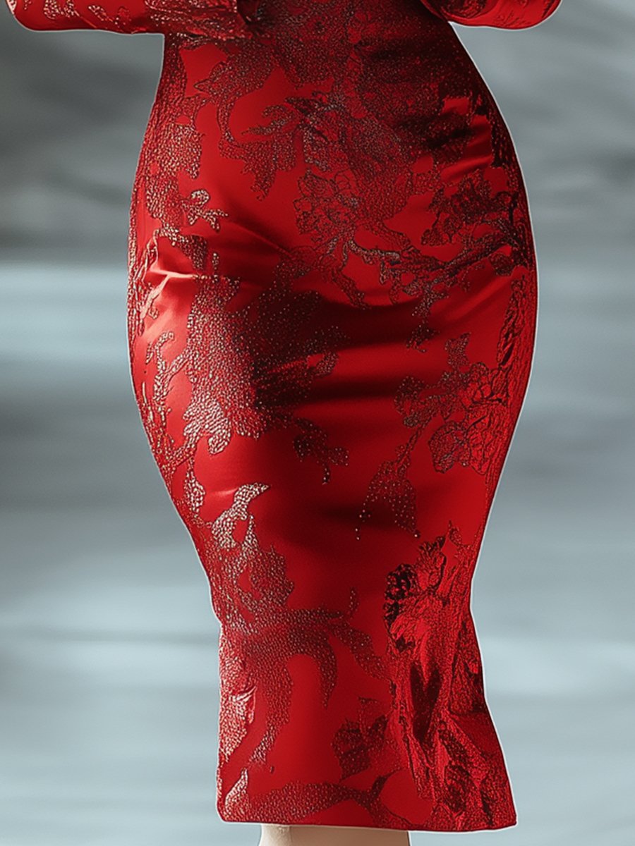 VESTIDO MIDI VALENTINA ROCHE ELEGANTE ROJO
