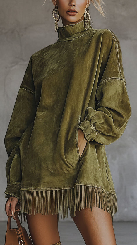 VESTIDO OVERSIZE DE ANTE CON FLECOS