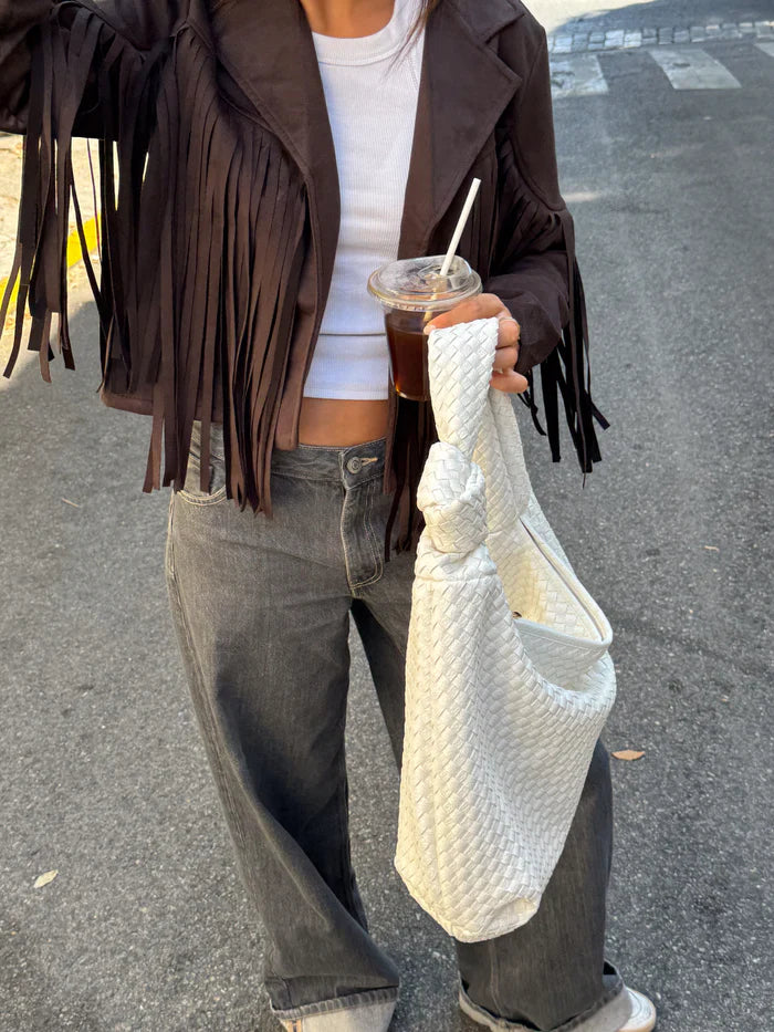 CHAQUETA CORTA DE ANTE ESTILO BOHO CON FLECOS