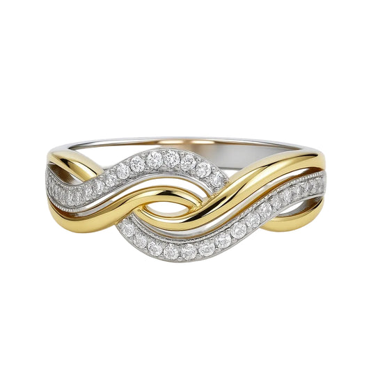 ANILLO VALENTINA ROCHE ONDAS BICOLOR CON DOBLE FILA DE CIRCONITAS