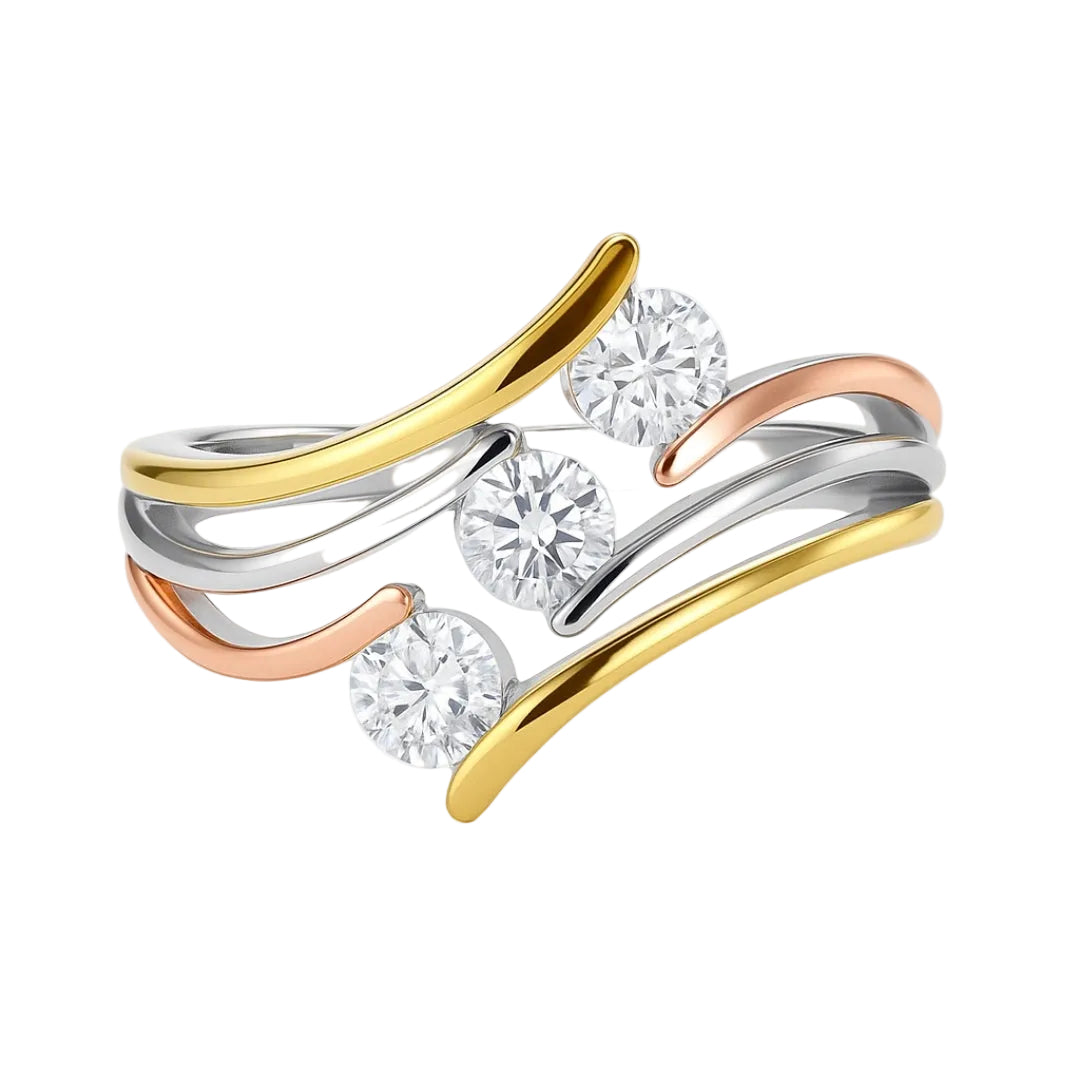 ANILLO VALENTINA ROCHE TRICOLOR ONDAS CON CIRCONITAS