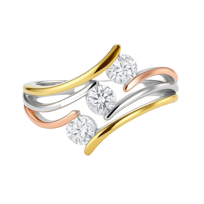 ANILLO VALENTINA ROCHE TRICOLOR ONDAS CON CIRCONITAS