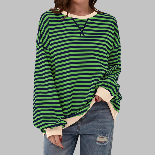 LUKA - Casual Long Sleeve Round Neck Striped Sweatshirt