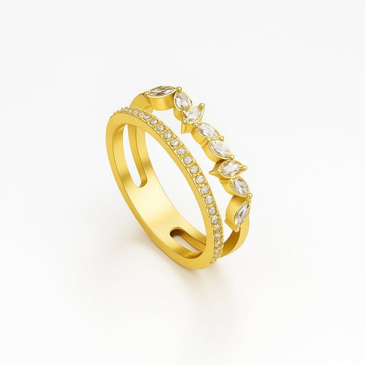 ANILLO VALENTINA ROCHE DOBLE ARO DORADO CON CIRCONITAS