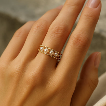 ANILLO VALENTINA ROCHE DOBLE ARO CON PERLAS Y CIRCONITAS