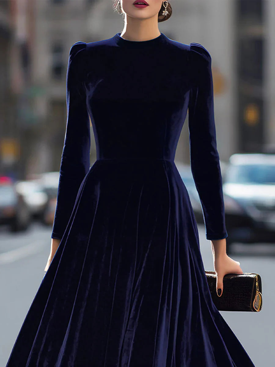 VESTIDO MIDI DE TERCIOPELO AZUL MARINO ELEGANTE