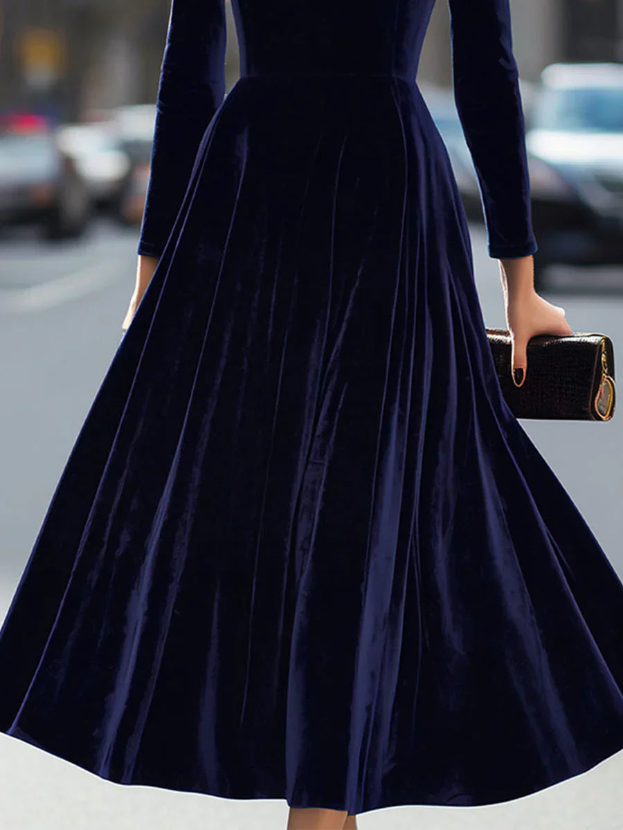VESTIDO MIDI DE TERCIOPELO AZUL MARINO ELEGANTE