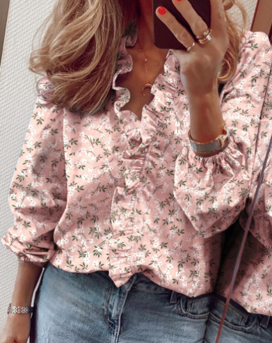 BLUSA ROMÁNTICA CON VOLANTES Y MANGAS LARGAS - ELEGANCIA ATEMPORAL