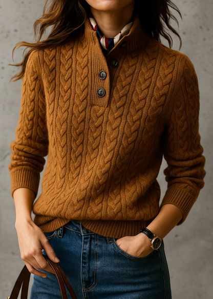 JERSEY DE PUNTO CON CUELLO ALTO Y BOTONES PARA MUJER