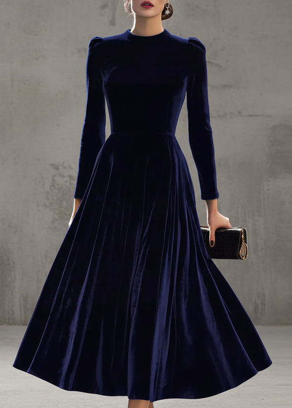 VESTIDO MIDI DE TERCIOPELO AZUL MARINO ELEGANTE