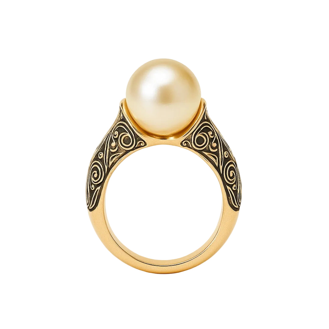 ANILLO VALENTINA ROCHE PERLA CENTRAL CON GRABADOS ORNAMENTALES