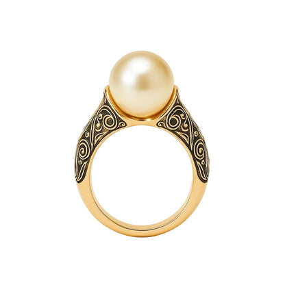 ANILLO VALENTINA ROCHE PERLA CENTRAL CON GRABADOS ORNAMENTALES