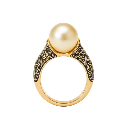 ANILLO VALENTINA ROCHE PERLA CENTRAL CON GRABADOS ORNAMENTALES