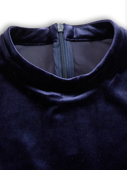 VESTIDO MIDI DE TERCIOPELO AZUL MARINO ELEGANTE