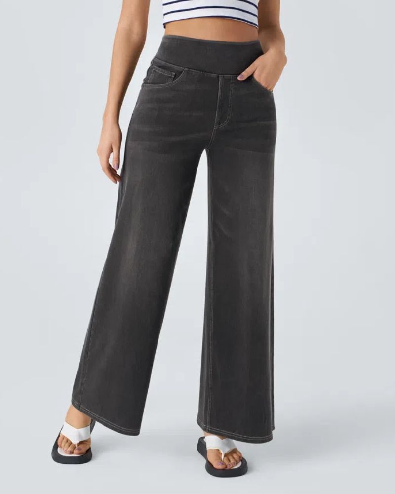 PANTALÓN VAQUERO ANCHO DE CINTURA ELÁSTICA