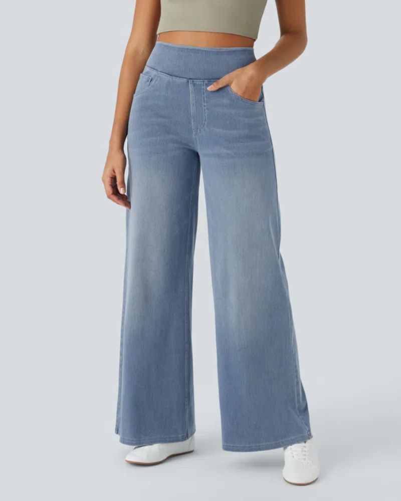 PANTALÓN VAQUERO ANCHO DE CINTURA ELÁSTICA