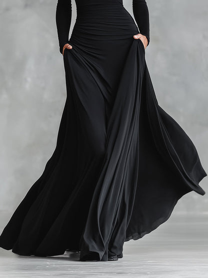 VESTIDO MAXI NEGRO ELEGANTE DE CORTE MINIMALISTA