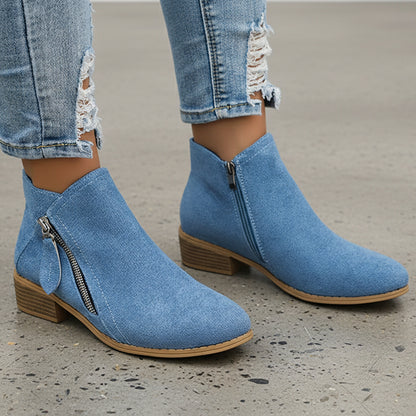 BOTINES DE ANTE CON CREMALLERA LATERAL Y TACÓN BAJO