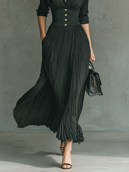 VESTIDO LARGO PLISADO ELEGANTE PARA MUJER