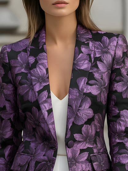 BLAZER VALENTINA ROCHE JACQUARD FLORAL MORADO