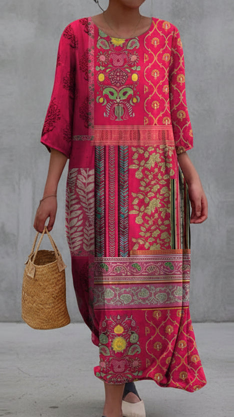 VESTIDO LARGO BOHEMIO CON ESTAMPADO ÉTNICO