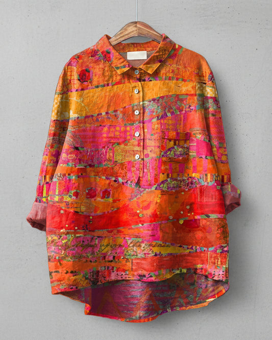 CAMISA OVERSIZE ARTÍSTICA ESTAMPADA EN TONOS CÁLIDOS