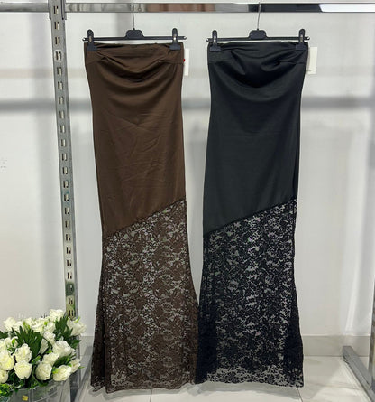 VESTIDO LARGO NEGRO DE FIESTA CON ENCAJE TRANSPARENTE