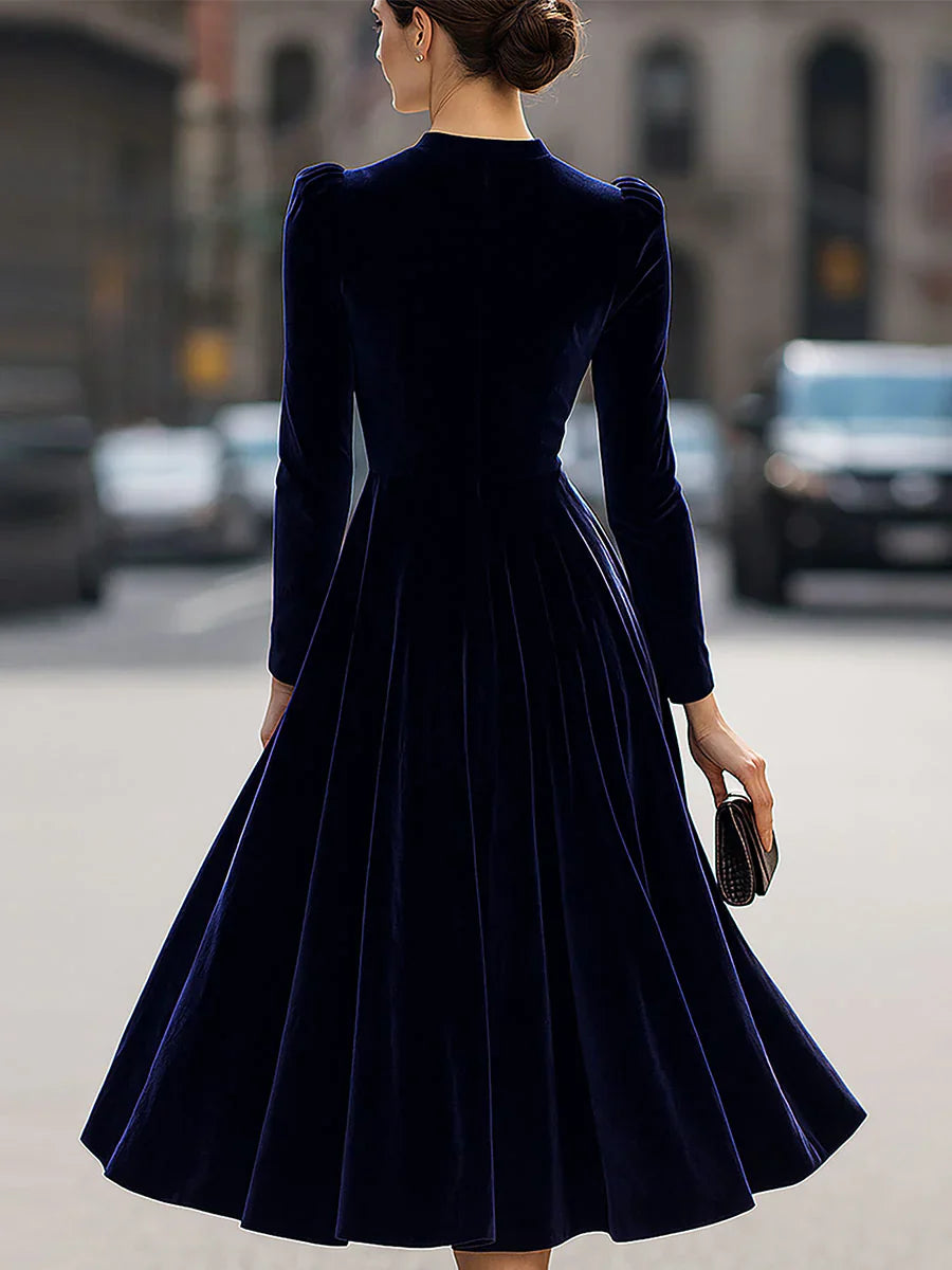 VESTIDO MIDI DE TERCIOPELO AZUL MARINO ELEGANTE