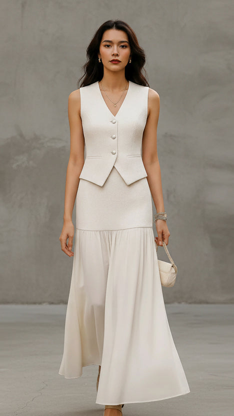 CONJUNTO VALENTINA ROCHE CHALECO Y FALDA LARGA