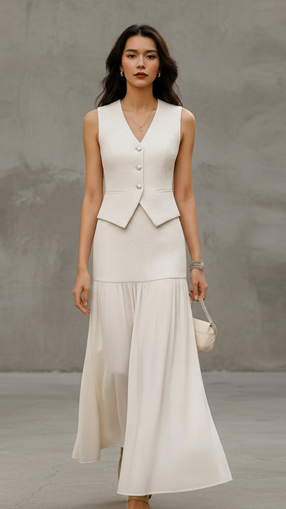 CONJUNTO VALENTINA ROCHE CHALECO Y FALDA LARGA