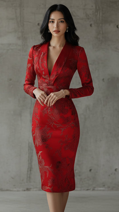 VESTIDO MIDI VALENTINA ROCHE ELEGANTE ROJO