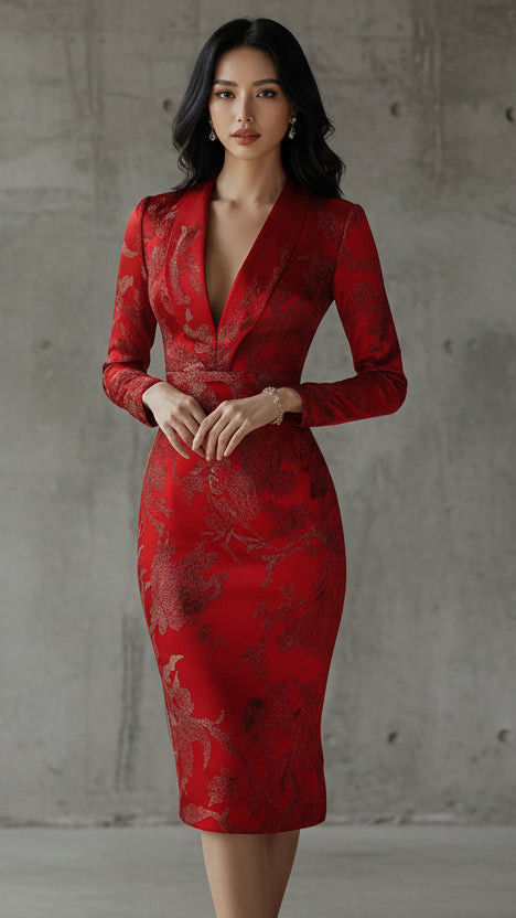 VESTIDO MIDI VALENTINA ROCHE ELEGANTE ROJO