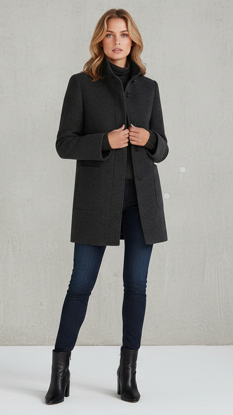 ABRIGO RECTO CON BOTONES Y CUELLO ESTRUCTURADO