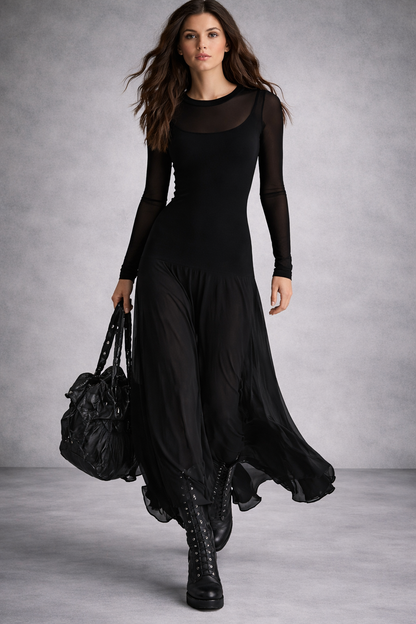 VESTIDO LARGO FLUIDO DE CORTE ELEGANTE