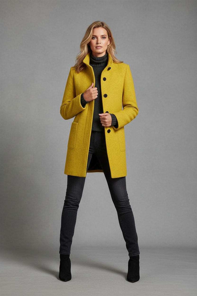 ABRIGO RECTO CON BOTONES Y CUELLO ESTRUCTURADO