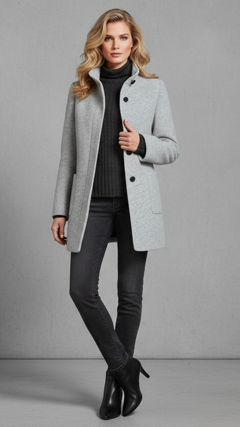 ABRIGO RECTO CON BOTONES Y CUELLO ESTRUCTURADO