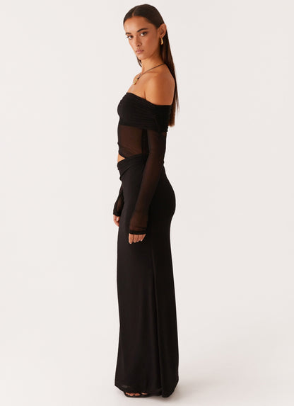VESTIDO LARGO OFF SHOULDER ELEGANTE CON CORTE LATERAL