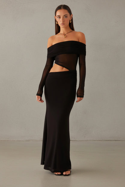VESTIDO LARGO OFF SHOULDER ELEGANTE CON CORTE LATERAL