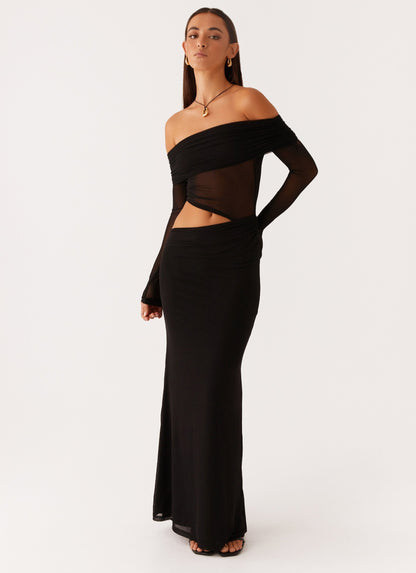 VESTIDO LARGO OFF SHOULDER ELEGANTE CON CORTE LATERAL