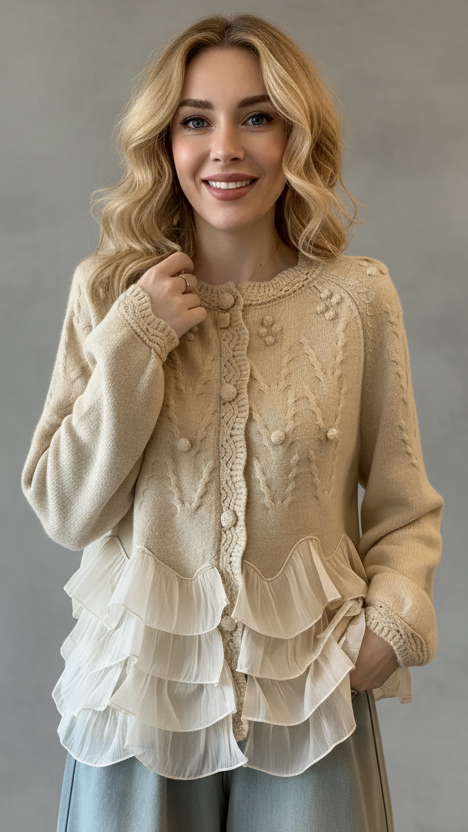 CÁRDIGAN ELEGANTE DE VOLANTES Y ENCAJE