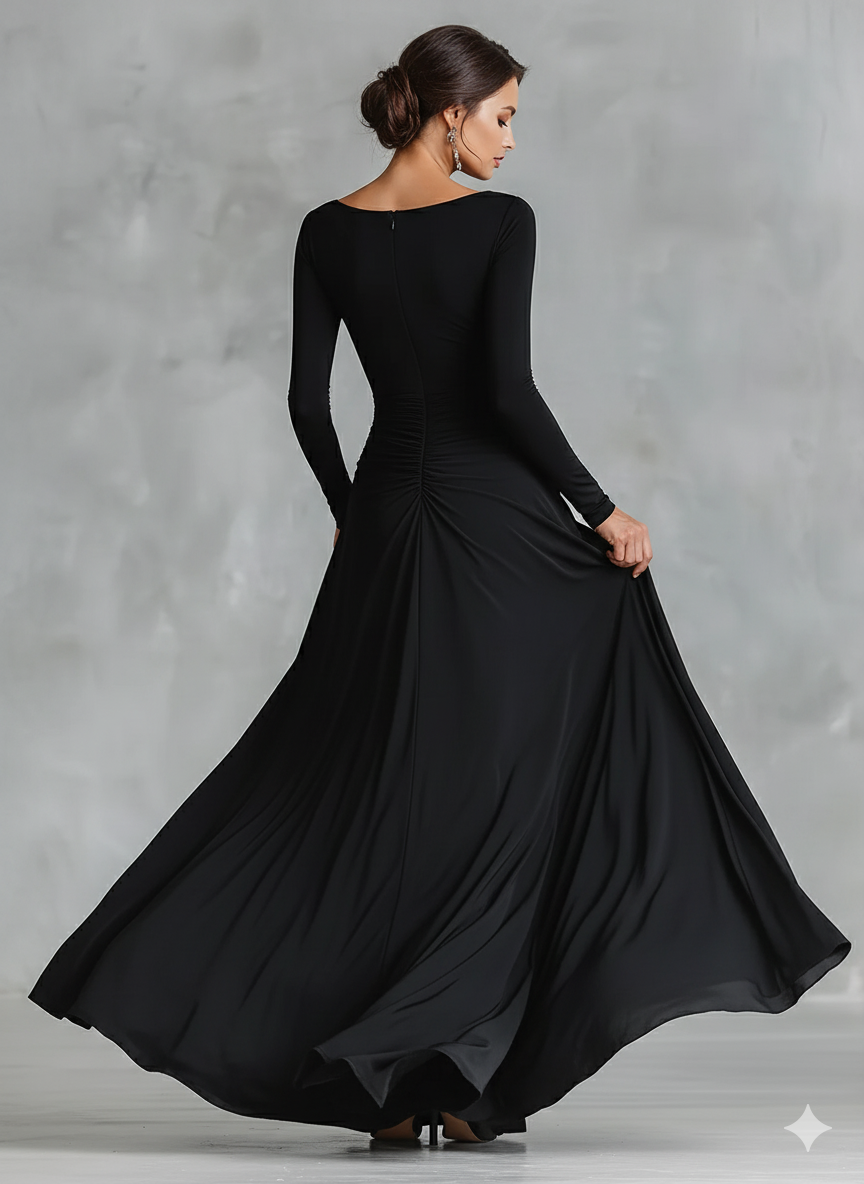 VESTIDO MAXI NEGRO ELEGANTE DE CORTE MINIMALISTA