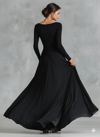 VESTIDO MAXI NEGRO ELEGANTE DE CORTE MINIMALISTA