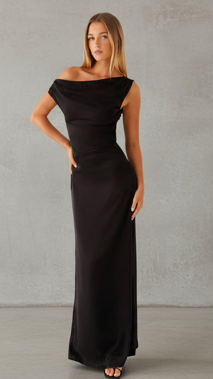 VESTIDO LARGO ELEGANTE ESCOTE BARCO