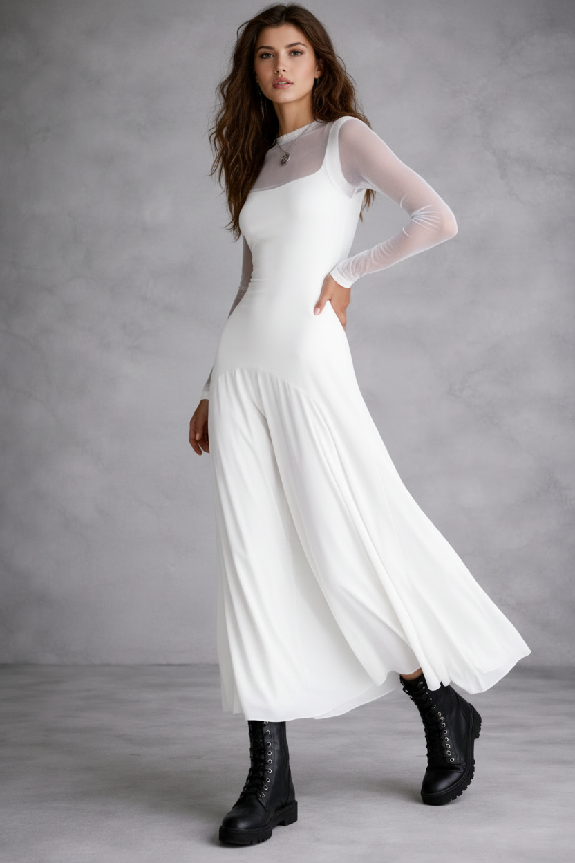 VESTIDO LARGO FLUIDO DE CORTE ELEGANTE