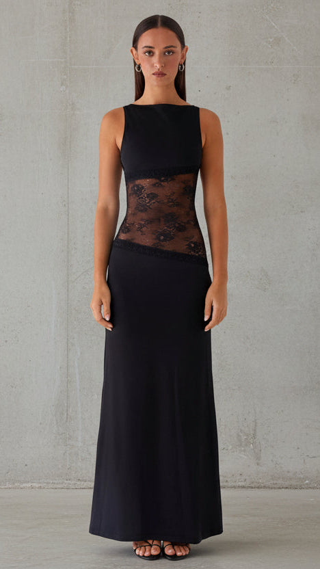 VESTIDO LARGO ELEGANTE CON DETALLE DE ENCAJE