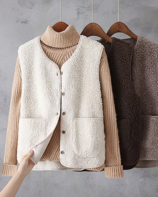 CÁRDIGAN DE BORREGUITO CON BOTONES Y BOLSILLOS FRONTALES