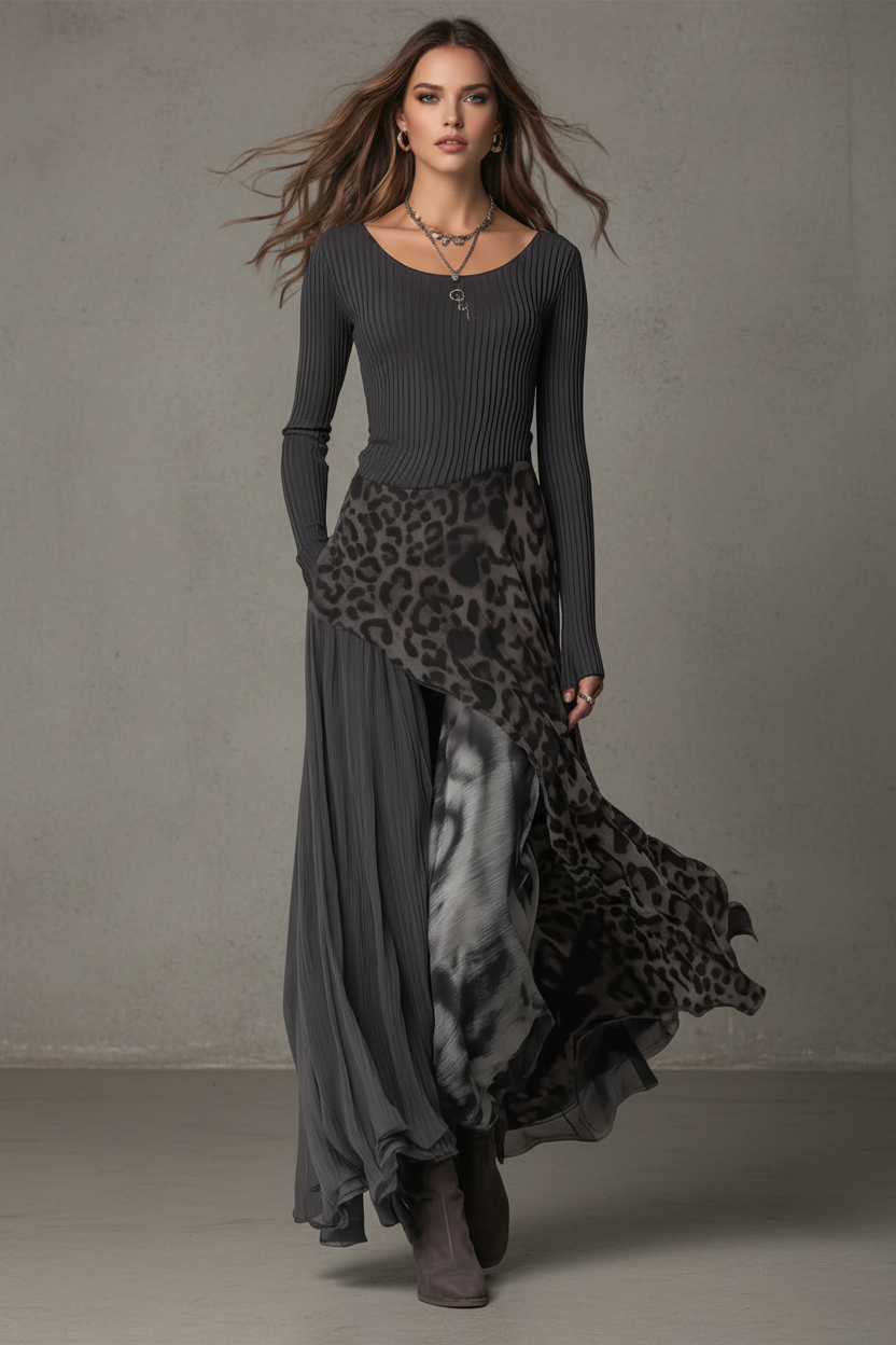 NERISSA - VESTIDO MAXI SATINADO ANIMAL PRINT